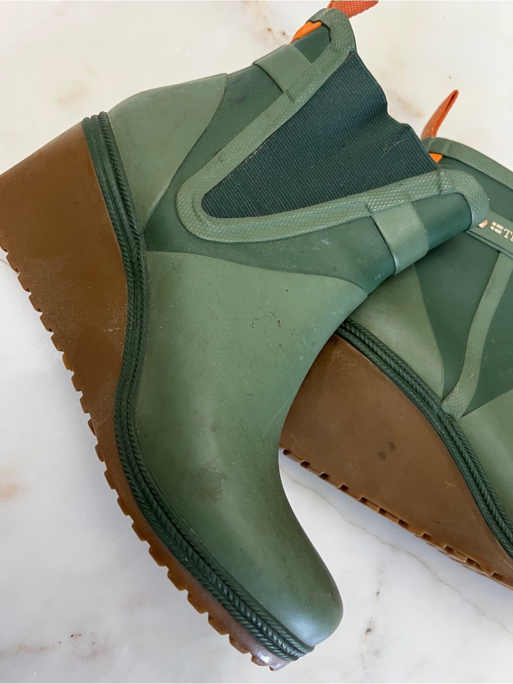 Tretorn Green Wedge Rain Ankle Boots with Brown Sole size 8 - Picture 2 of 14